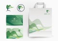 Green icon and business card and bag